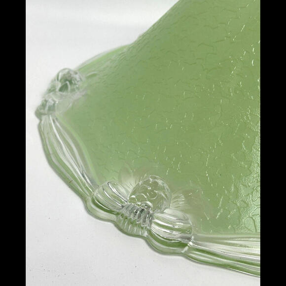 Vintage Deco Green Textured Thick Glass Ceiling Shade Bow Ribbon Accent Deco 12" - Picture 12 of 14